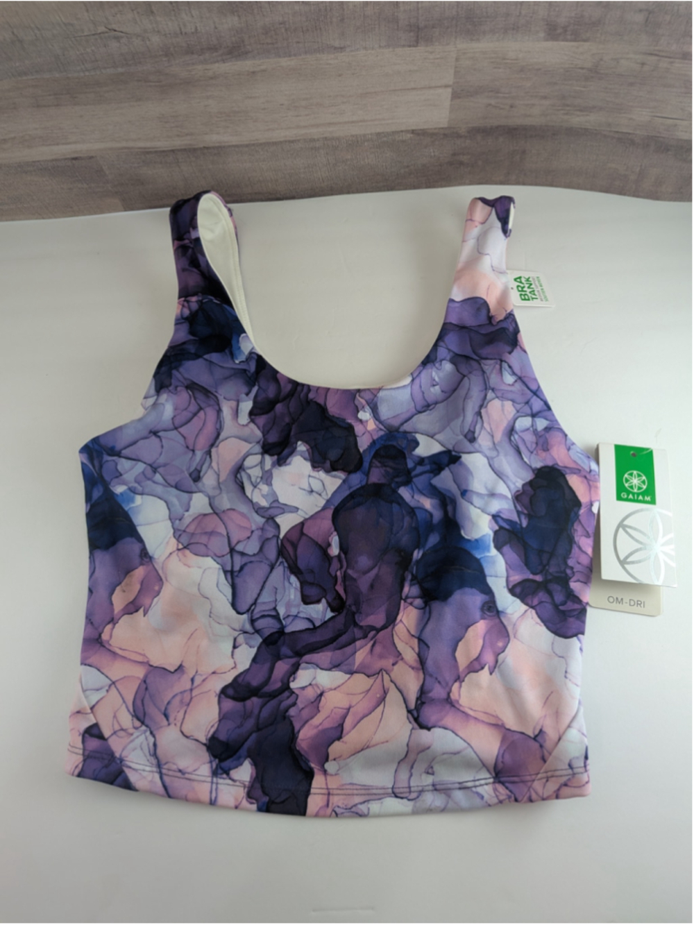 Gaiam Sports Bra XS Purple Pink Blue White Abstract Print